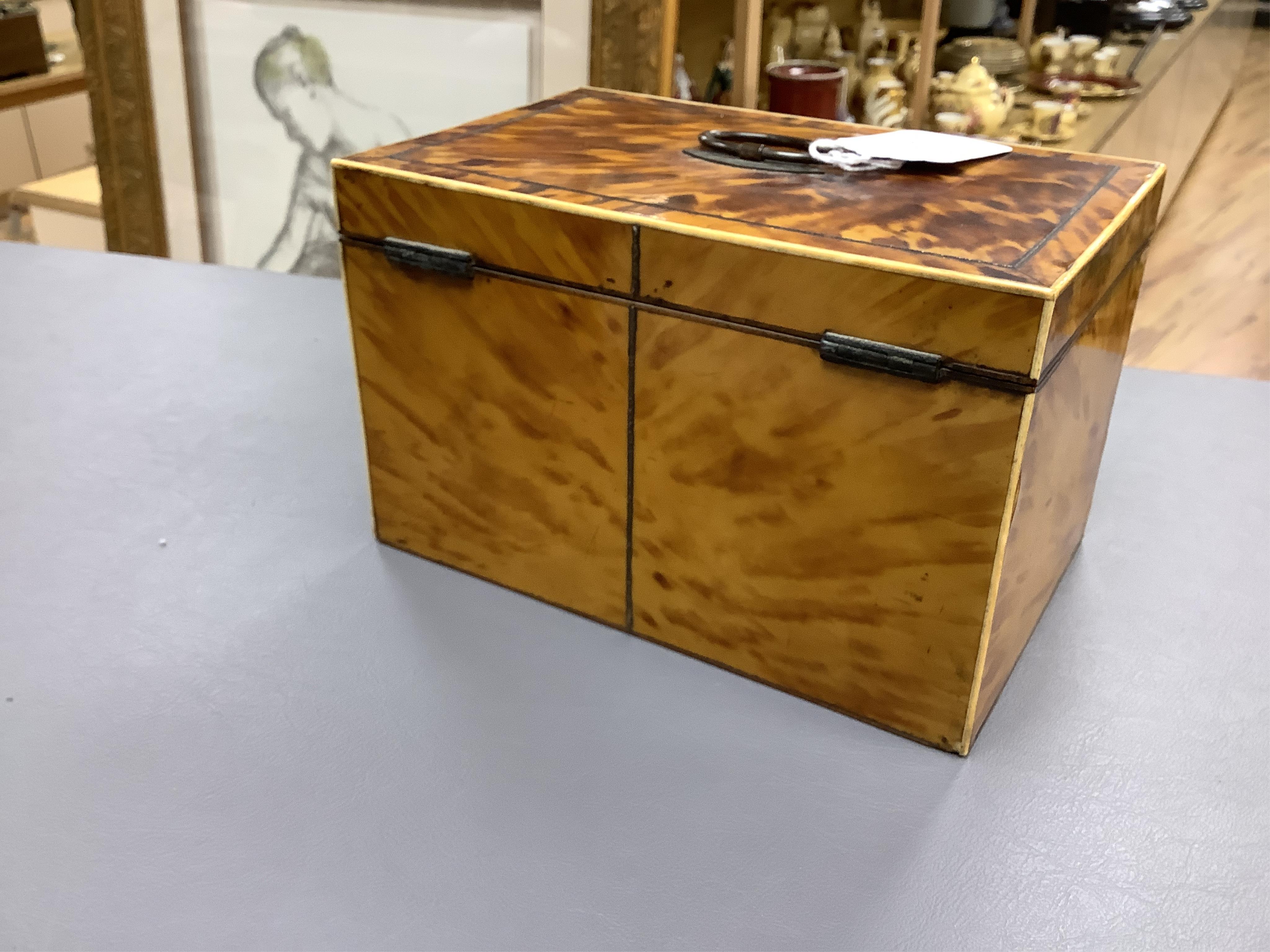 A Georgian blonde tortoiseshell tea caddy with ivory beading, 20.5cm wide CITES Submission reference, EVAWRXWG